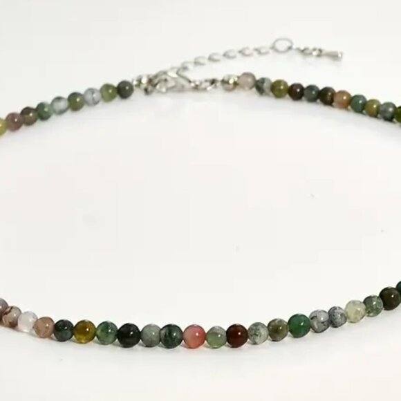 Indian Agate Natural Stone Beaded Necklace - 4mm Beads - Picture 2 of 2